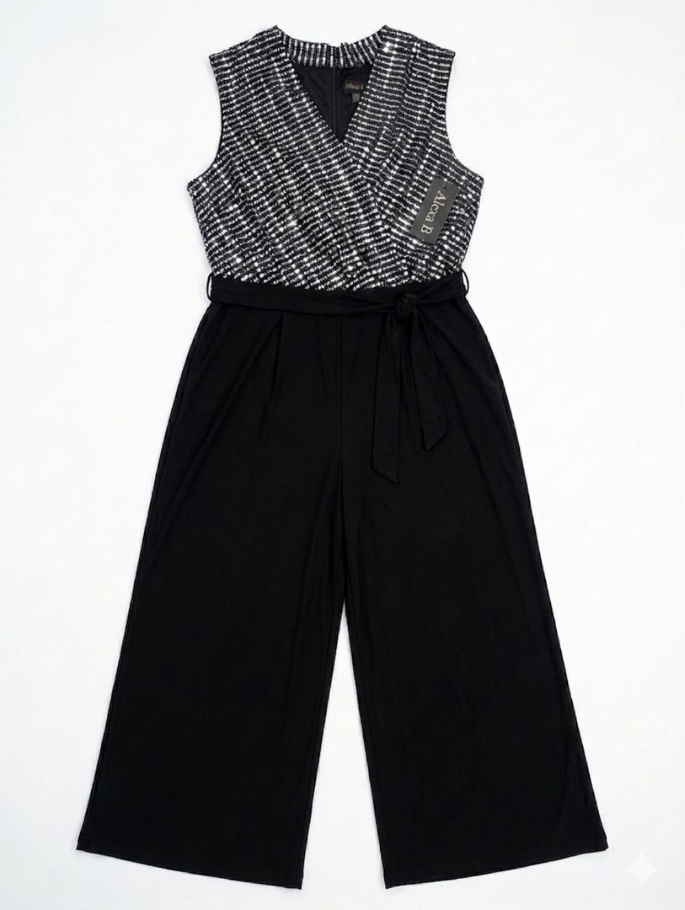 Alexa B Women's Sequin  Sleeveless Wrap Jumpsuit  Wide Legs New Size 18W